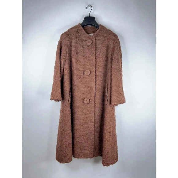Vintage 50s 60s Swing Coat Brown Textured Spauldings Large Buttons Medium Large - Picture 1 of 12